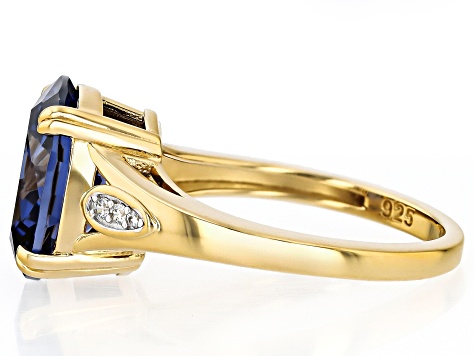 Blue And White Cubic Zirconia 18k Yellow Gold Over Sterling Silver Ring 7.45ctw