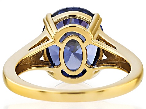 Blue And White Cubic Zirconia 18k Yellow Gold Over Sterling Silver Ring 7.45ctw