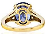 Blue And White Cubic Zirconia 18k Yellow Gold Over Sterling Silver Ring 7.45ctw