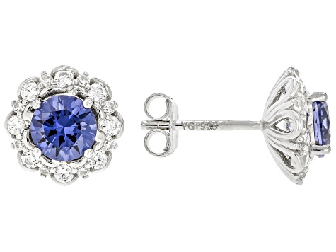 Blue And White Cubic Zirconia Rhodium Over Sterling Silver