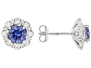 Blue And White Cubic Zirconia Rhodium Over Sterling Silver Earrings 3.47ctw