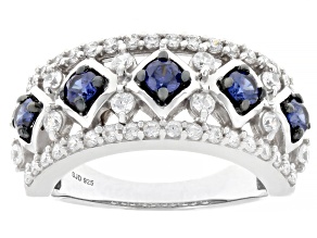 Blue And White Cubic Zirconia Rhodium Over Sterling Silver Ring 2.00ctw