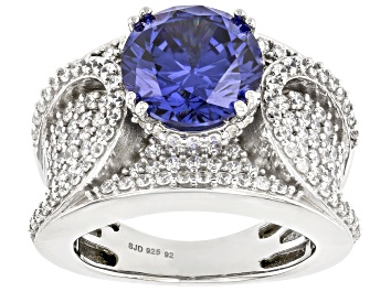 Emerald Green & Clear Cubic Zirconia, Rhodium Plated over Brass Panther Head Open Design Ring