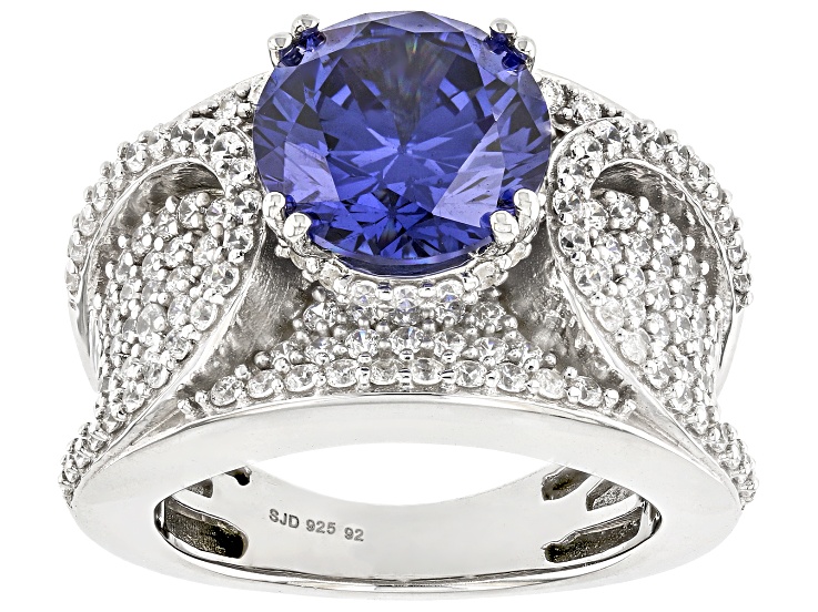Blue And White Cubic Zirconia Rhodium Over Sterling Silver Ring 8.00ctw