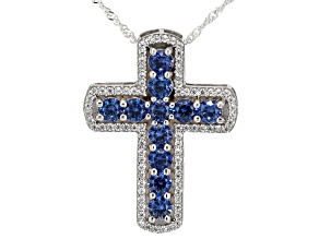 Blue And White Cubic Zirconia Rhodium Over Silver Cross Pendant 4.60ctw
