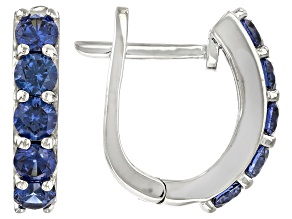Blue Cubic Zirconia Rhodium Over Sterling Silver Hoops