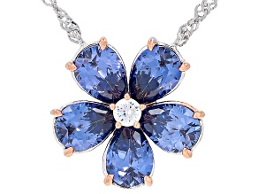 Blue And White Cubic Zirconia Rhodium And 18k Rose Gold Over Silver Flower Necklace 6.23ctw