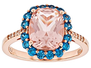 Pink, Blue And White Cubic Zirconia 18k Rose Gold Over Sterling Silver Ring 3.85ctw