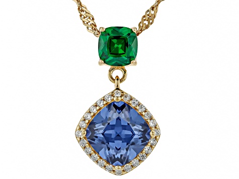 Blue, Green, And White Cubic Zirconia 18k Yellow Gold Over Sterling Silver Pendant 2.45ctw