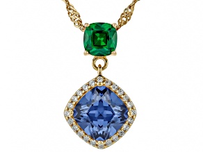 Blue, Green, And White Cubic Zirconia 18k Yellow Gold Over Sterling Silver Pendant 2.45ctw