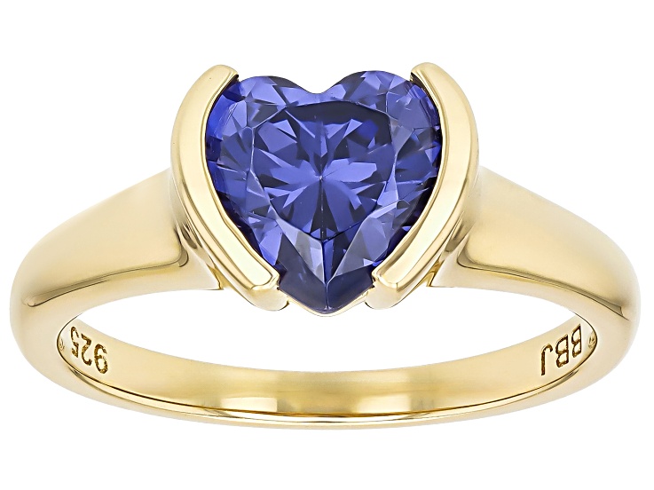Blue Cubic Zirconia 18k Yellow Gold Over Sterling Silver Heart Ring 2.05ctw