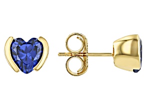 Blue Cubic Zirconia 18k Yellow Gold Over Sterling Silver Heart Earrings 3.90ctw