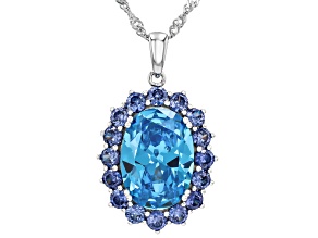 Blue Cubic Zirconia Rhodium Over Sterling Silver Pendant 11.82ctw
