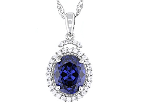 Blue And White Cubic Zirconia Platinum Over Sterling Silver Pendant 4.62ctw