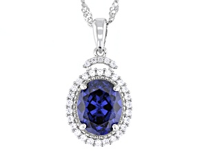 Blue And White Cubic Zirconia Platinum Over Sterling Silver Pendant 4.62ctw
