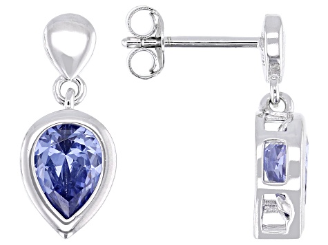 Blue Cubic Zirconia Rhodium Over Sterling Silver Teardrop Earrings 3.50ctw