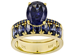 Blue Cubic Zirconia 18K Yellow Gold Over Sterling Silver Set of 2 Ring 7.52ctw