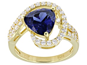 Blue And White Cubic Zirconia 18K Yellow Gold Over Sterling Silver Ring 5.31Ctw