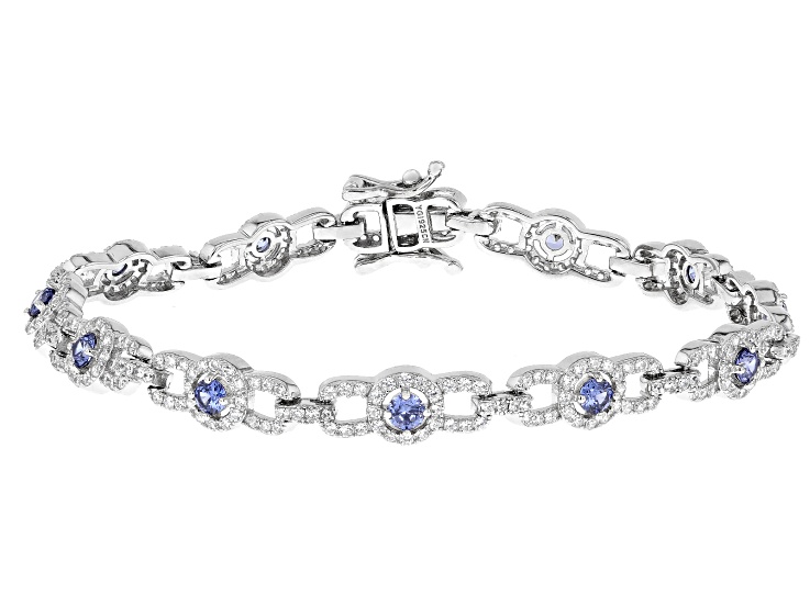 Blue and White Cubic Zirconia Rhodium Over Sterling Silver Bracelet 5.32ctw