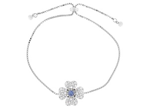 Blue and White Cubic Zirconia Rhodium Over Silver Clover Bracelet 1.78ctw