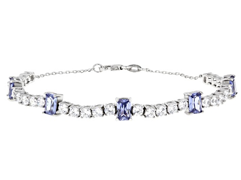 Blue and White Cubic Zirconia Rhodium Over Sterling Silver Bracelet 11.05ctw