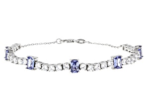 Blue and White Cubic Zirconia Rhodium Over Sterling Silver Bracelet 11.05ctw