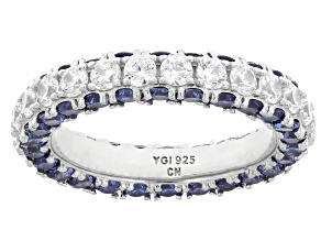 Blue and White Cubic Zirconia Rhodium Over Sterling Silver Ring 6.76ctw