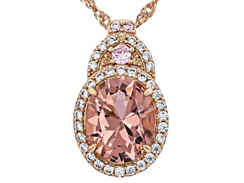 Multi-gem Simulants 18K Rose Gold Over Sterling Silver Pendant With Chain 3.15tw