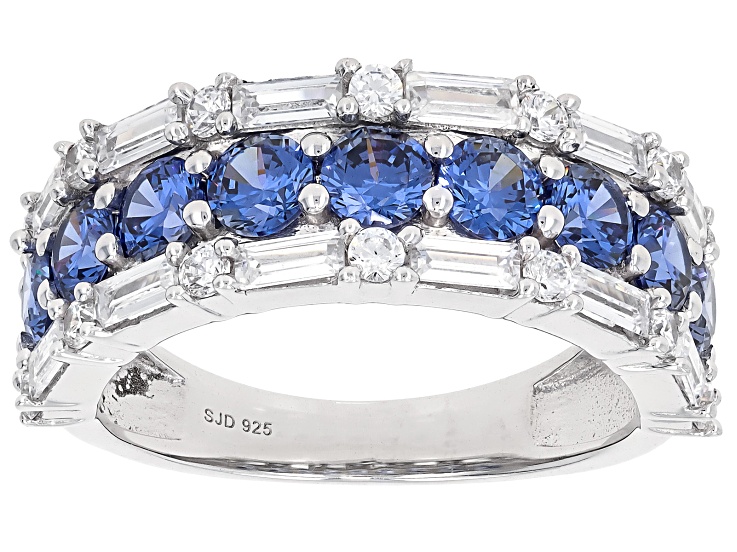 Blue and White Cubic Zirconia Platinum Over Sterling Silver Band Ring 4.20ctw