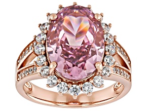 Morganite, White Cubic Zirconia 18K Rose Gold Over Sterling Silver Ice Flower Cut Ring 10.88ctw