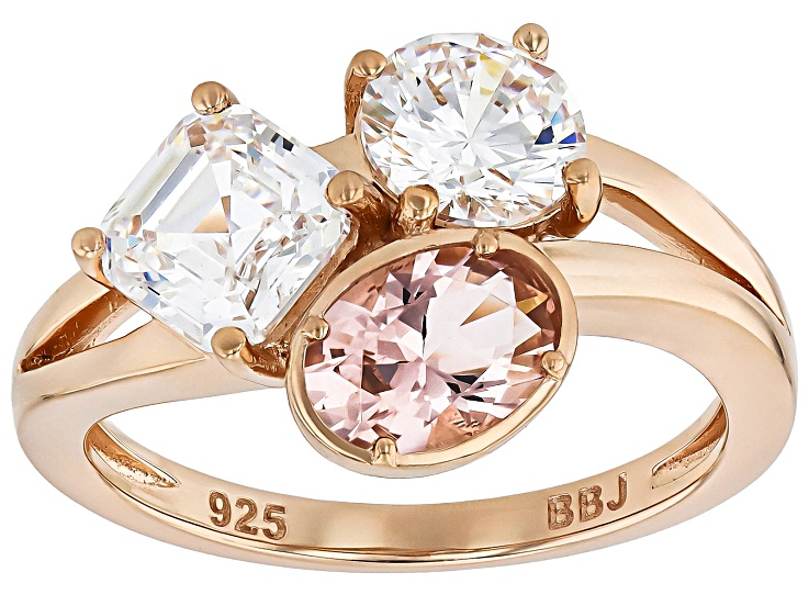 Morganite Simulant and White Cubic Zirconia 18K Rose Gold Over Sterling Silver Ring 3.10ctw