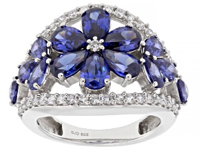 White and Blue Cubic Zirconia Rhodium Over Sterling Silver Ring 6.85ctw