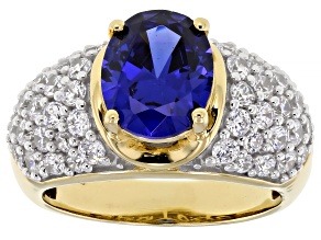 Blue And White Cubic Zirconia 18k Yellow Gold Over Sterling Silver Ring 5.65ctw