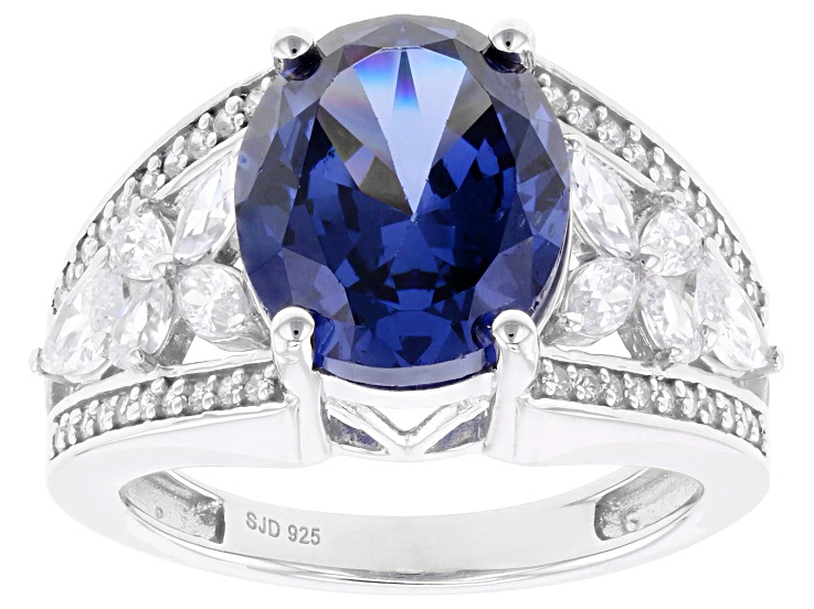 Blue And White Cubic Zirconia Rhodium Over Sterling Silver Ring 9.10ctw