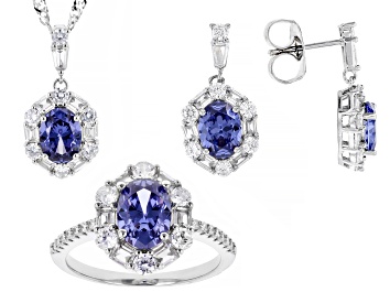 Picture of Blue and White Cubic Zirconia Rhodium Plated Ring, Pendant, and Earring Set 13.24ctw
