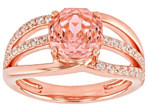 Morganite Simulant and White Cubic Zirconia 18K Rose Gold Over Sterling Silver Rose Cut Ring 4.87ctw
