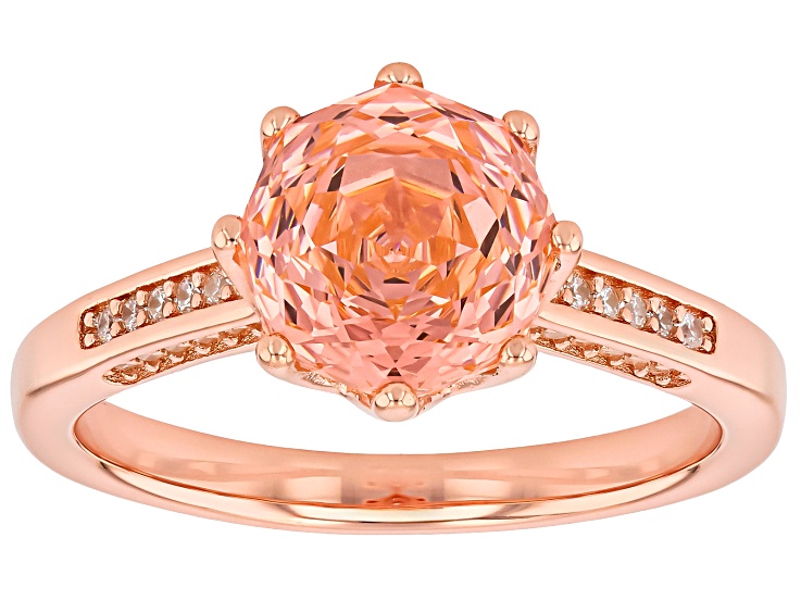Pink and White Cubic Zirconia 18K Rose Gold Over Sterling Silver Rose Cut Ring 4.80ctw