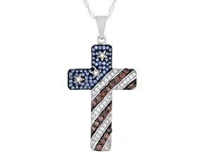 Blue, White, and Brown Cubic Zirconia Rhodium Over Sterling Silver Pendant 2.00ctw