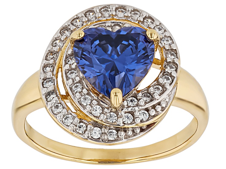 Blue and White Cubic Zirconia Rhodium and 18K Yellow Gold Over Sterling Silver Ring 2.71ctw