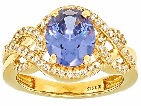 Blue And White Cubic Zirconia 18k Yellow Gold Over Sterling Silver Ring 4.50ctw
