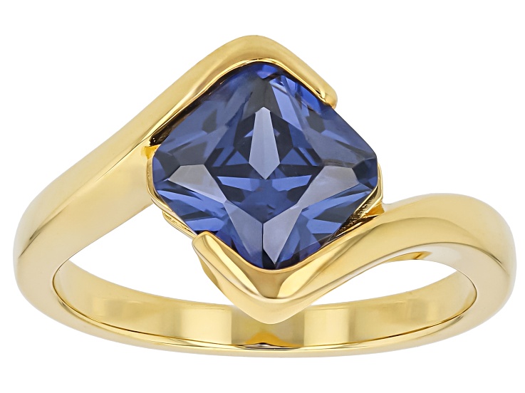 Blue Cubic Zirconia 18K Yellow Gold Over Sterling Silver Ring 4.37Ctw
