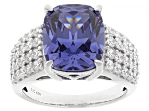 Blue And White Cubic Zirconia Rhodium Over Sterling Silver Ring 10.00ctw
