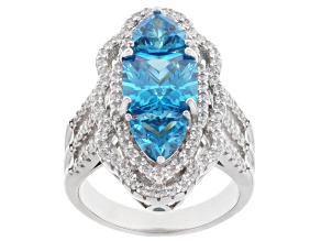 Blue and White Cubic Zirconia Rhodium Over Sterling Silver Ring 8.04ctw