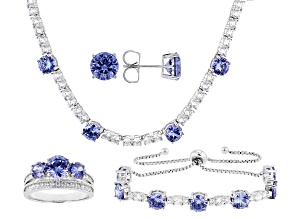 Blue And White Cubic Zirconia Rhodium Plated Set 62.07ctw
