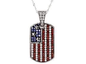 Garnet, White, And Blue Cubic Zirconia Rhodium Over Brass Flag Enhancer Pendant 3.40ctw