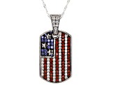Garnet, White, And Blue Cubic Zirconia Rhodium Over Brass Flag Enhancer Pendant 3.40ctw