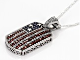Garnet, White, And Blue Cubic Zirconia Rhodium Over Brass Flag Enhancer Pendant 3.40ctw