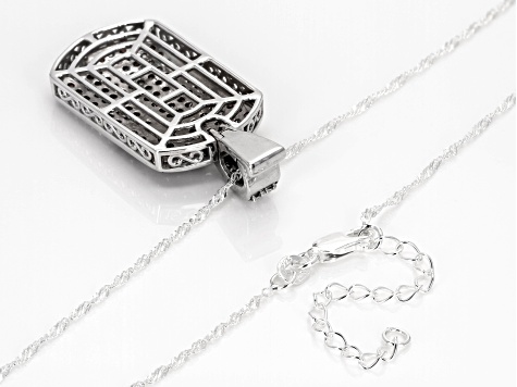 Garnet, White, And Blue Cubic Zirconia Rhodium Over Brass Flag Enhancer Pendant 3.40ctw