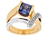 Blue And White Cubic Zirconia Rhodium And 18k Yellow Gold Over Brass Ring 3.57ctw