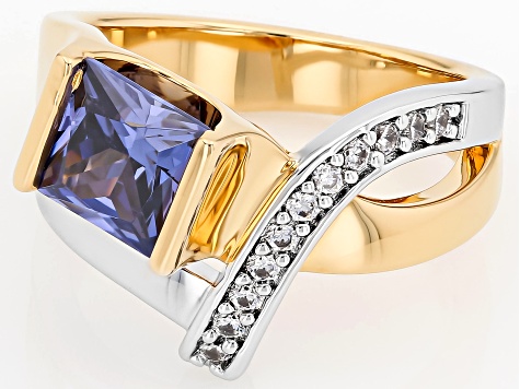 Blue And White Cubic Zirconia Rhodium And 18k Yellow Gold Over Brass Ring 3.57ctw